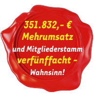 351.832,- € Mehrumsatz und Mitgliederstamm verfünffacht - Wahnsinn!